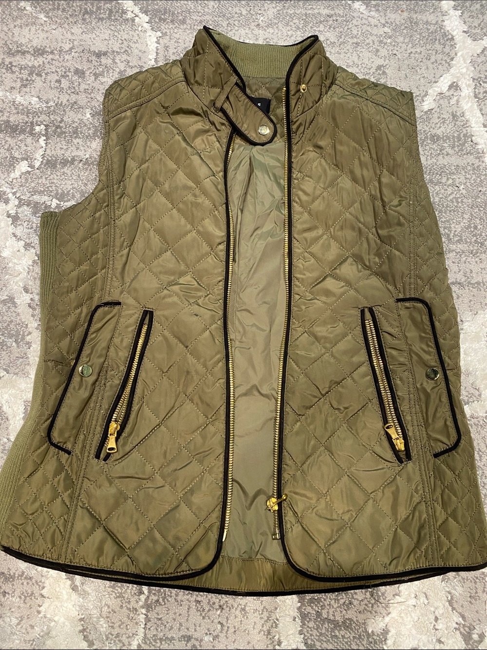 Fate Quilted Olive Green Vest with Gold Trim